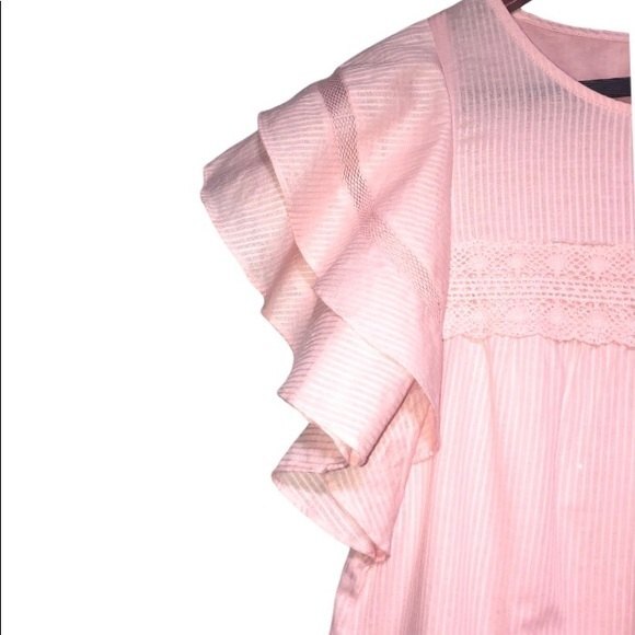 Rebecca Minkoff Pink Ilana Short Flutter Sleeve Crochet Trim Tiered Mini Dress - Picture 10 of 14